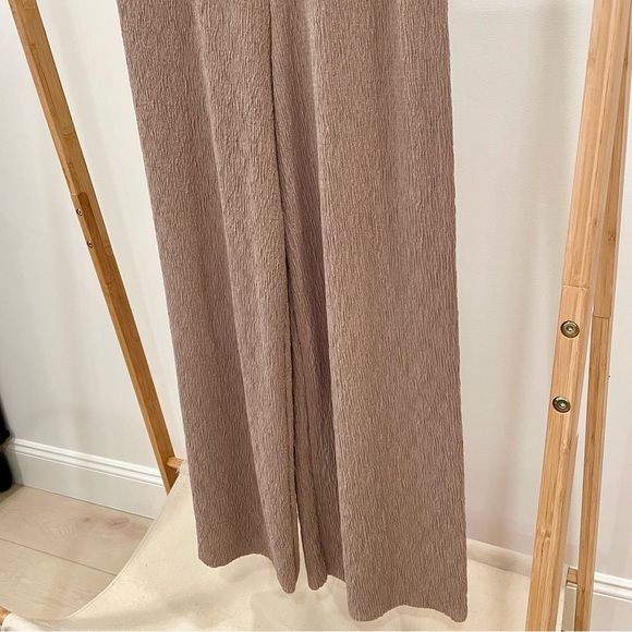 Zara Plissé Textured Wide Leg Flowy Pants in Camel Tan - S - Picture 4 of 5